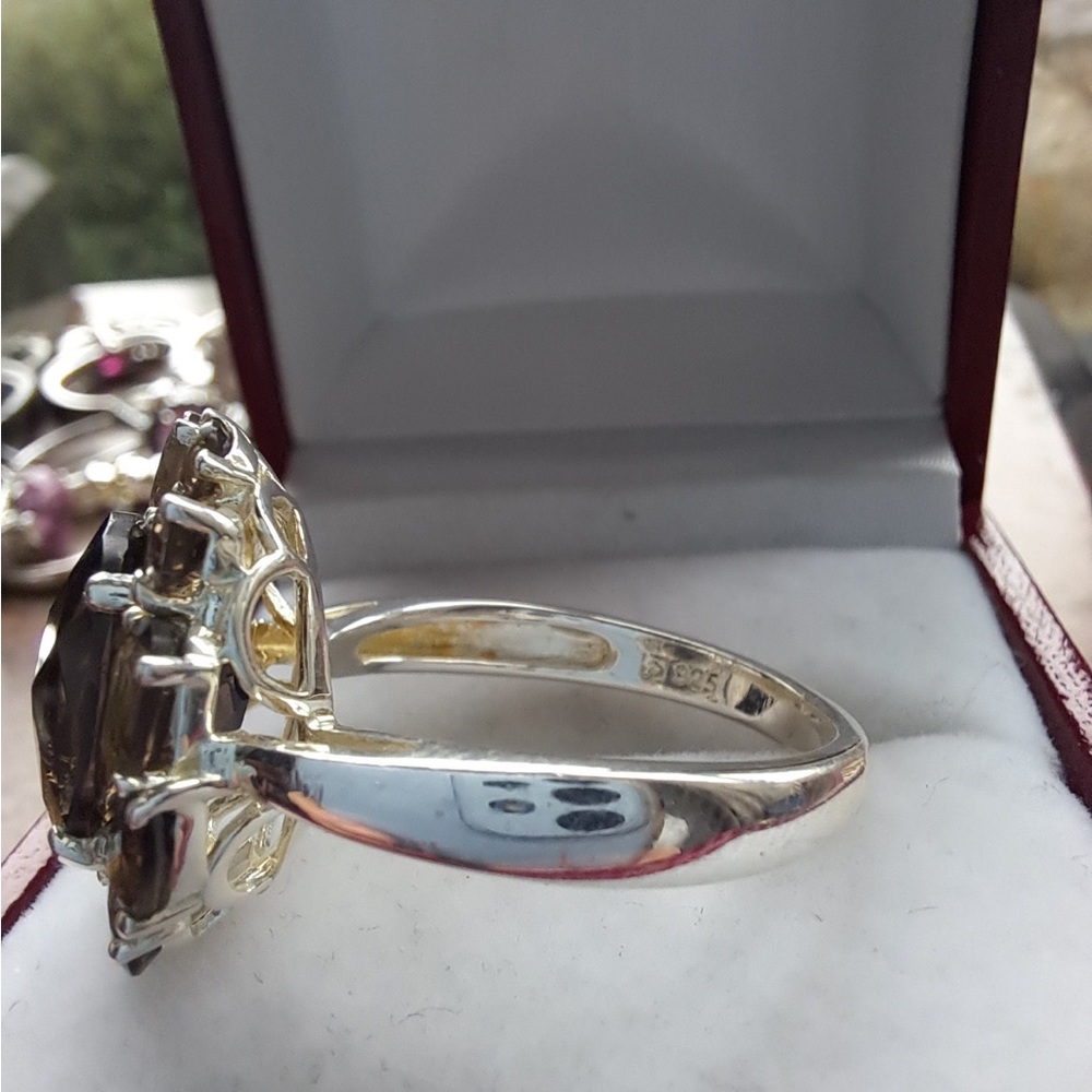 Sterling Silver Smokey Quartz Cluster Ring - Picture 2 of 3